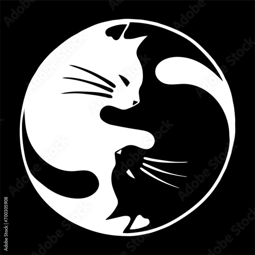 Yin Yang asian cats in black and white vector illustration, cats lover design