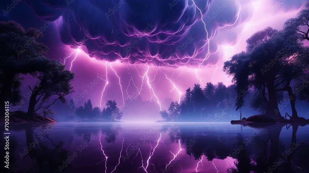 Purple lightning against a backdrop