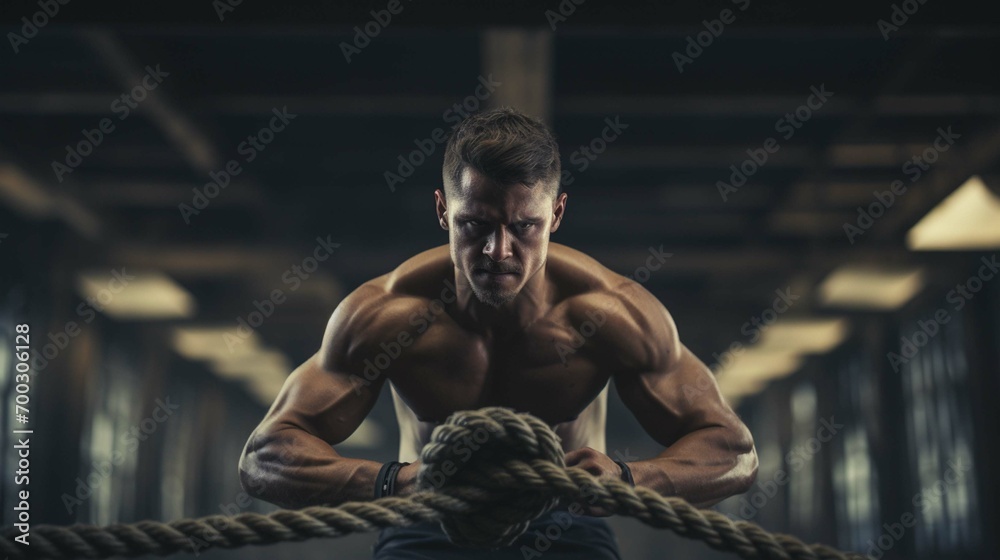 Rope-using men at a functional training gym