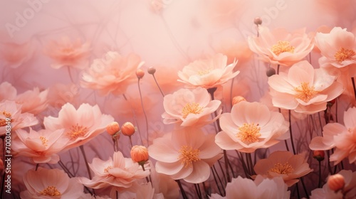 The flowers are a soft peach color  close up macro nature background.