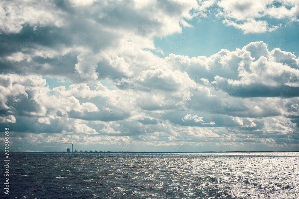 River bank in windy weather with waves