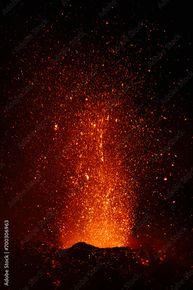Eruptive vent with lava emis at the top of the Etna volcano