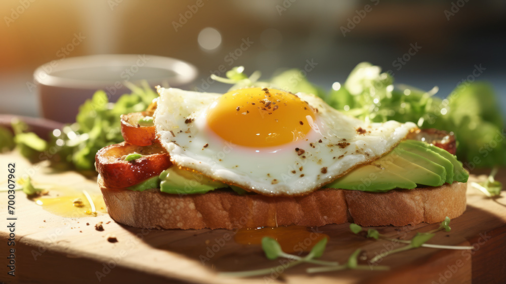 Delicious Breakfast, Toast with Egg and Avocado