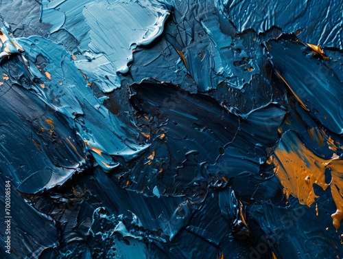 Abstract acrylic paint background in blue and yellow tones. Fragment of artwork. Generative AI