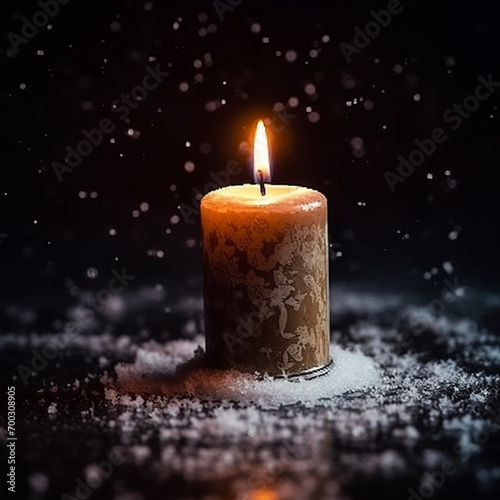 - 1  lonely candle in the snow, at night, generative ai