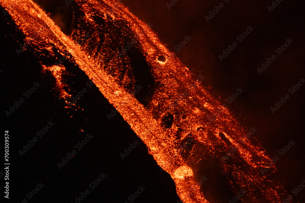 Eruptive vent with lava emis at the top of the Etna volcano