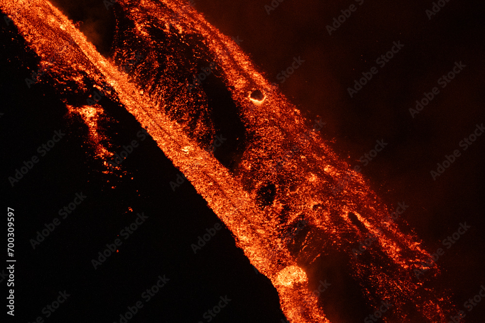 Eruptive vent with lava emis at the top of the Etna volcano