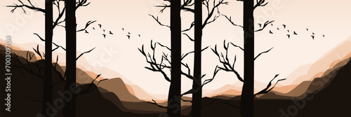 Fototapeta Naklejka Na Ścianę i Meble -  silhouette of tree branch with sunset landscape vector illustration good for wallpaper, background, banner, backdrop, halloween and design template	