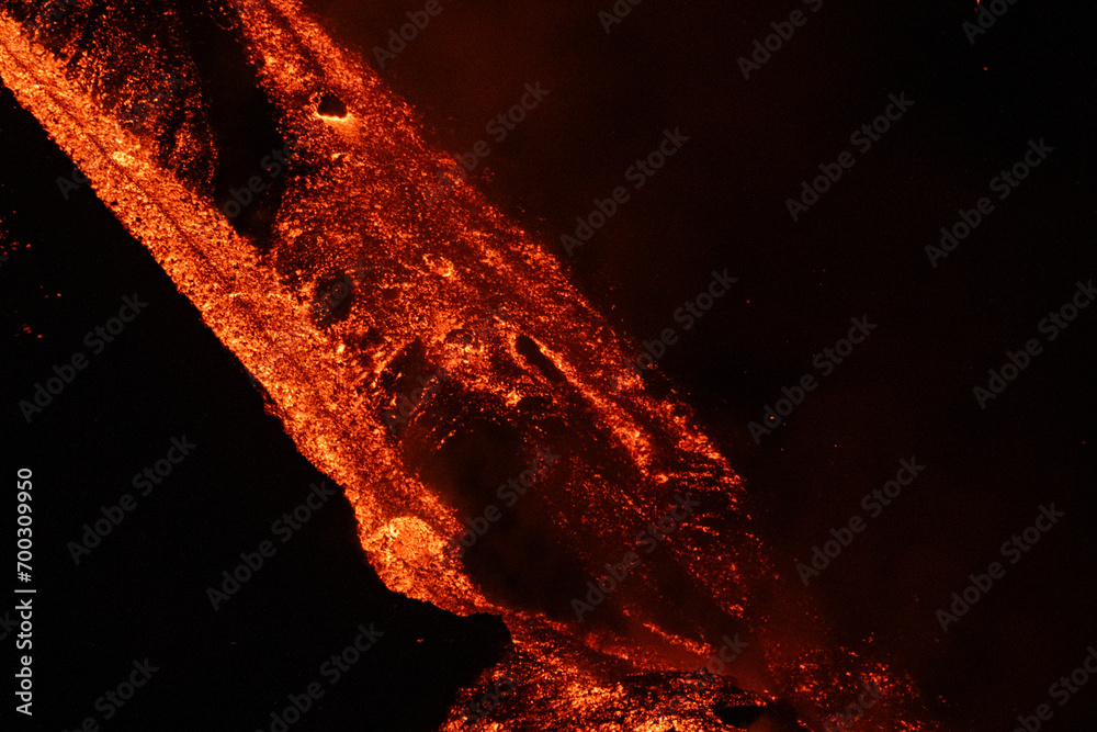 Eruptive vent with lava emis at the top of the Etna volcano