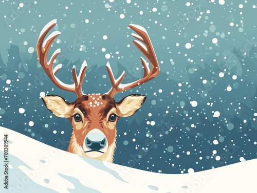 Deer in the snowy forest. Christmas card. illustration. Generative AI