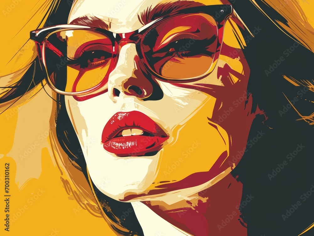 Fashion girl with red lips and sunglasses. illustration in sketch style. Generative AI