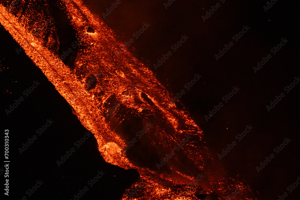 Eruptive vent with lava emis at the top of the Etna volcano