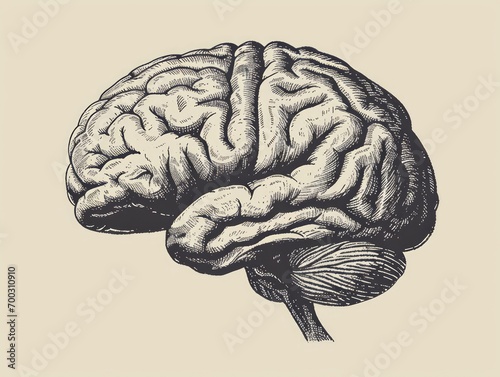 Human brain. hand drawn engraving illustration of human brain. Generative AI photo