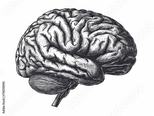 Human brain engraving vector illustration. Hand drawn sketch of human brain. Generative AI photo