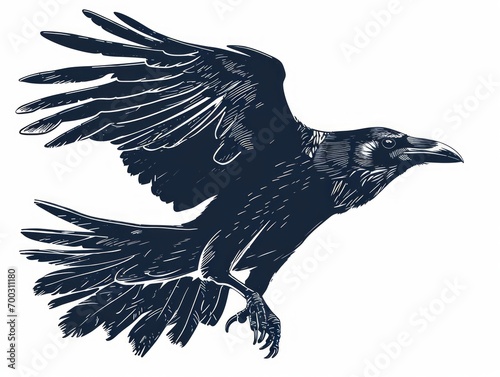 image of a raven on a white background. Tattoo design. Generative AI photo