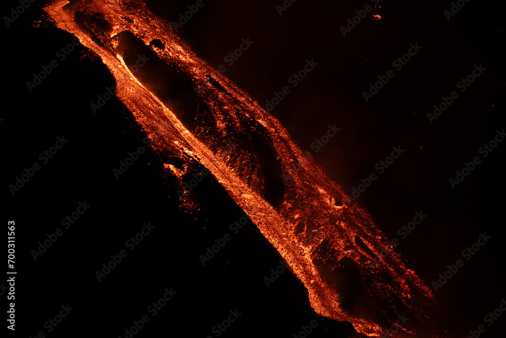 Eruptive vent with lava emis at the top of the Etna volcano