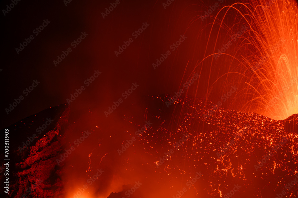 Eruptive vent with lava emis at the top of the Etna volcano