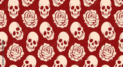 skulls with flowers wonderful art pattern