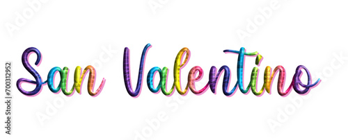San Valentino, Valentine's Day, three-dimensional writing, multicolor color - snakeskin, crocodile skin , written in Italian, holiday vector graphics, suitable for greeting card, message, banner,	