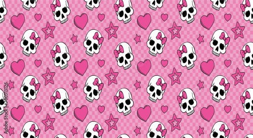 cute skulls on pink background pattern
