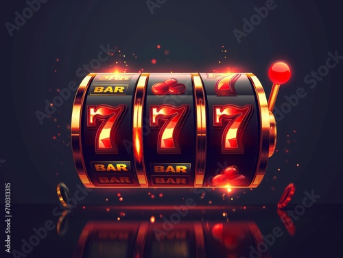 Slot machine wins the jackpot. illustration on a dark background. Generative AI