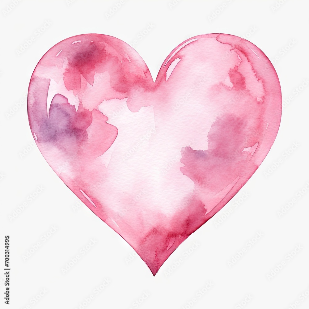 Watercolor pink heart clip art, white isolated background