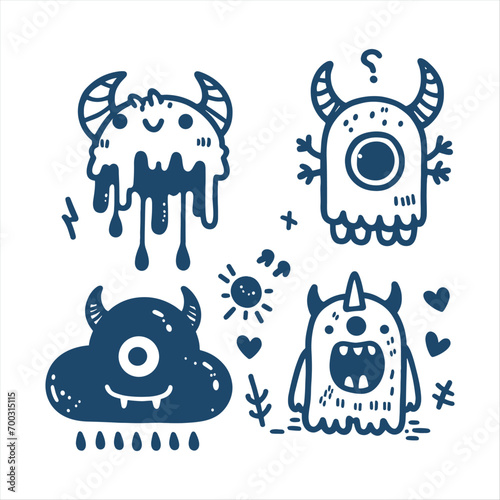vector funny monster hand drawn doodle set