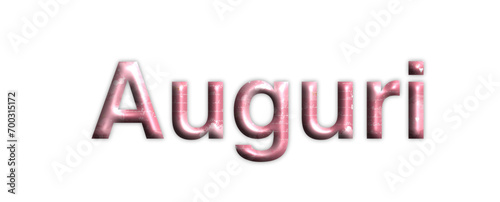 Auguri - Congratulations written in Italian - lettering - pink color with white hearts, embossed tubular font - picture, poster, placard, banner, postcard, card.
