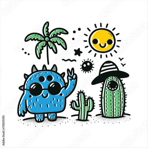 vector funny monster hand drawn doodle set