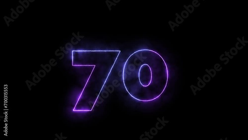 Number 70 Neon Animation on a black background. Purple and Blue neon animation photo
