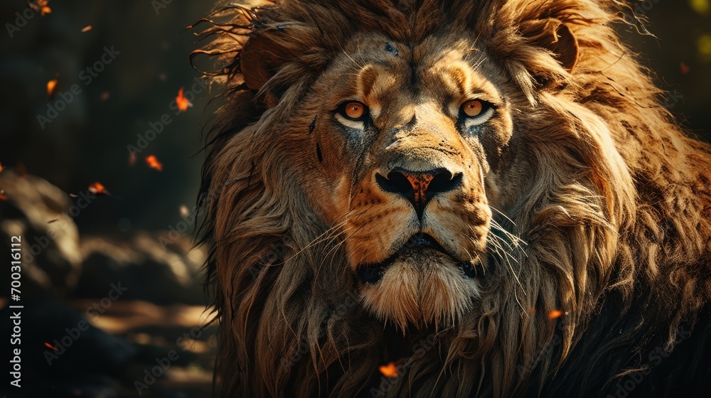  a close up of a lion's face with a lot of fire coming out of it's mouth.