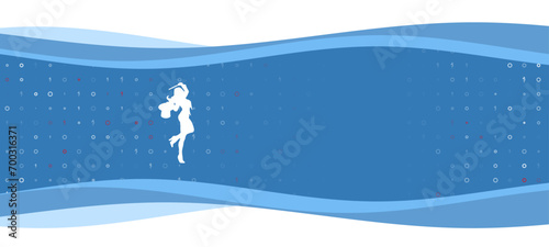 Blue wavy banner with a white enchantress symbol on the left. On the background there are small white shapes, some are highlighted in red. There is an empty space for text on the right side