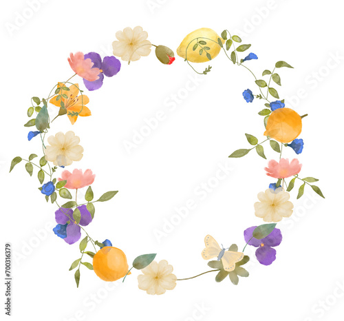 Watercolor of flower wreaths with neutral flowers and leaves
 (ID: 700316379)