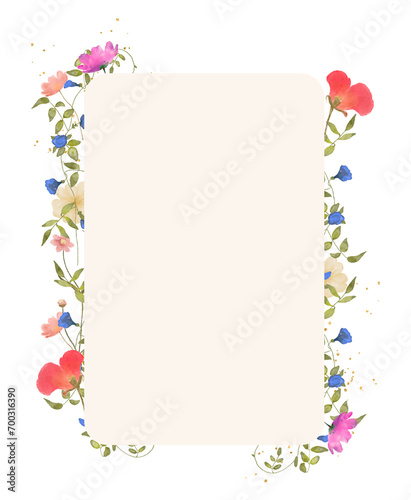 Watercolor of flower wreaths with neutral flowers and leaves. Frame wilde flowers
 (ID: 700316390)