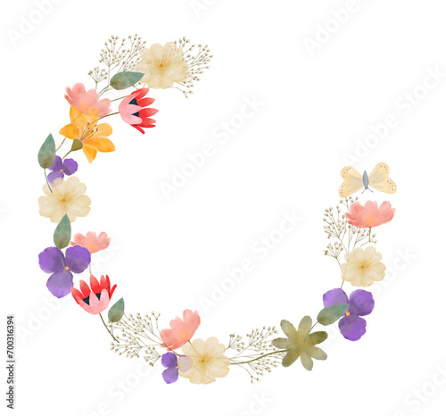 Watercolor of flower wreaths with neutral flowers and leaves
 (ID: 700316394)