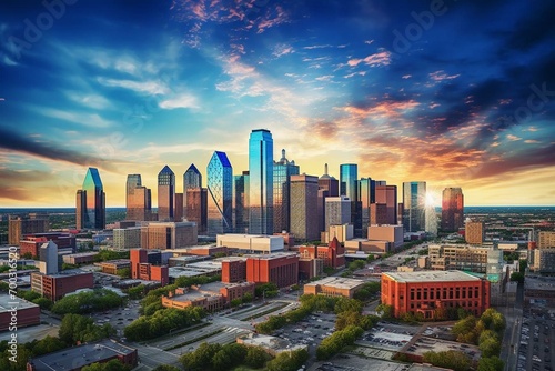 Aerial view of downtown Dallas, Texas skyline. Generative AI photo