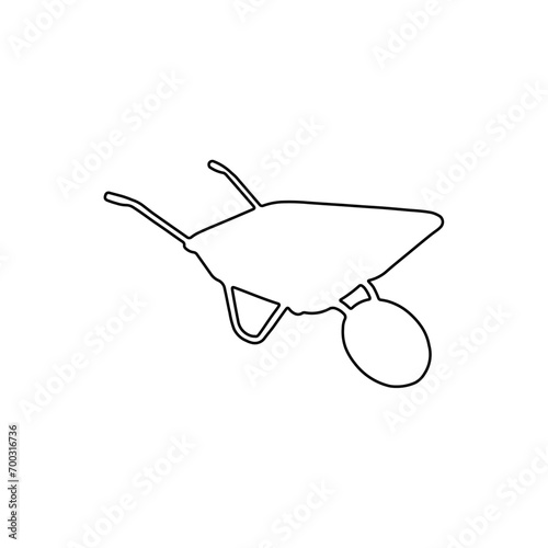 A large black outline garden cart on the center. Vector illustration on white background