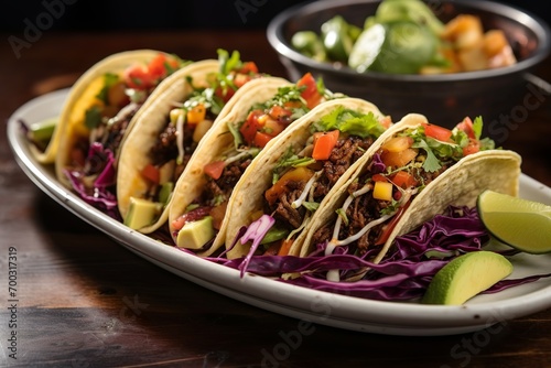 hard shell tacos with crunchy beef and garden vegetables photo