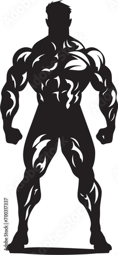 Vector Vigilante Bodybuilders Black Icon Design Solid Silhouette Full Body Vector Emblem