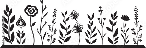 Midnight Inked Blooms Black Botanical Border Elegant Petal Perimeter Floral Vector Logo Design