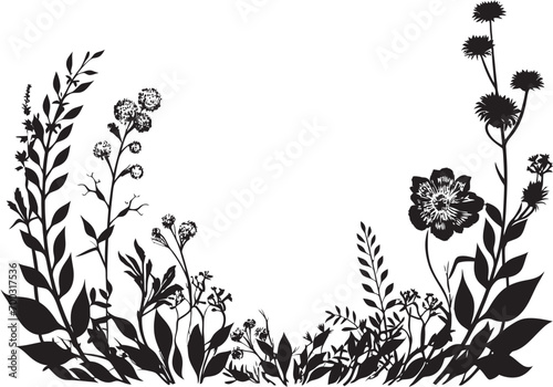 Elegant Petal Perimeter Floral Vector Logo Design Inky Floral Borderline Black Floral Vector Emblem