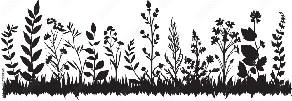 Fototapeta premium Ink Drenched Botanical Emblem Floral Vector Border Botanical Bloom Border Black Floral Vector Logo