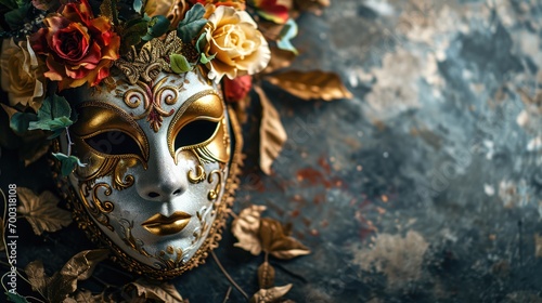 Top view of gorgeous venetian carnival mask photo