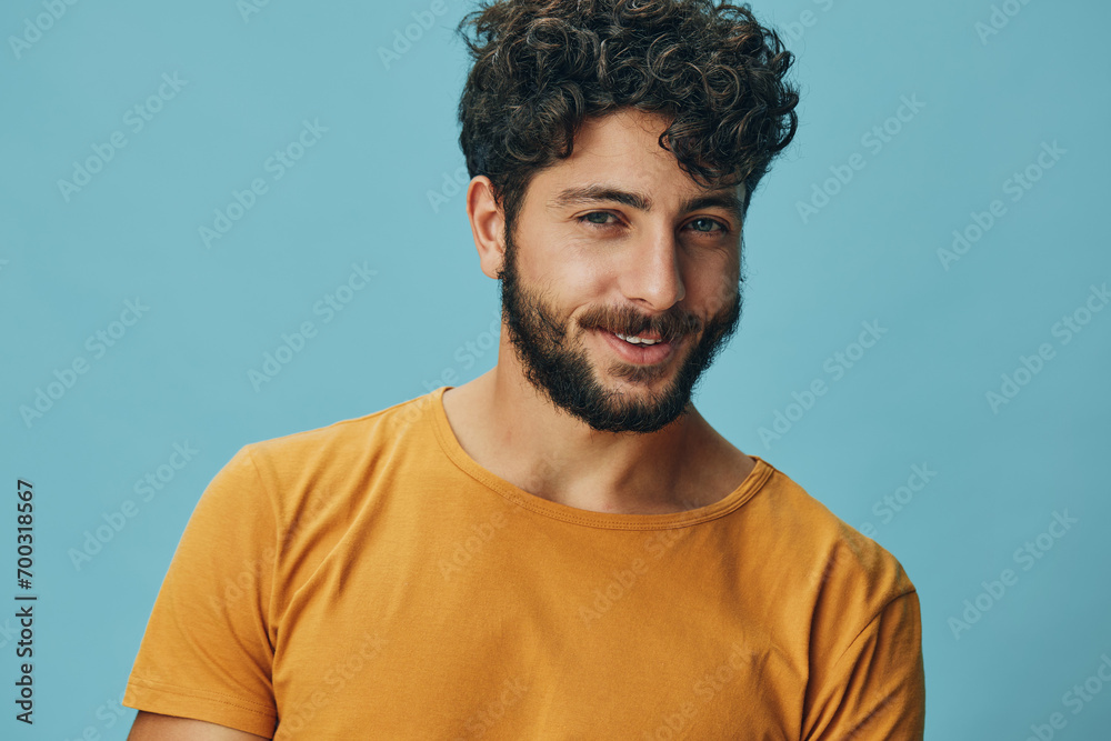 Obraz premium Man isolated face portrait looking guy expression young person background happy beard adult