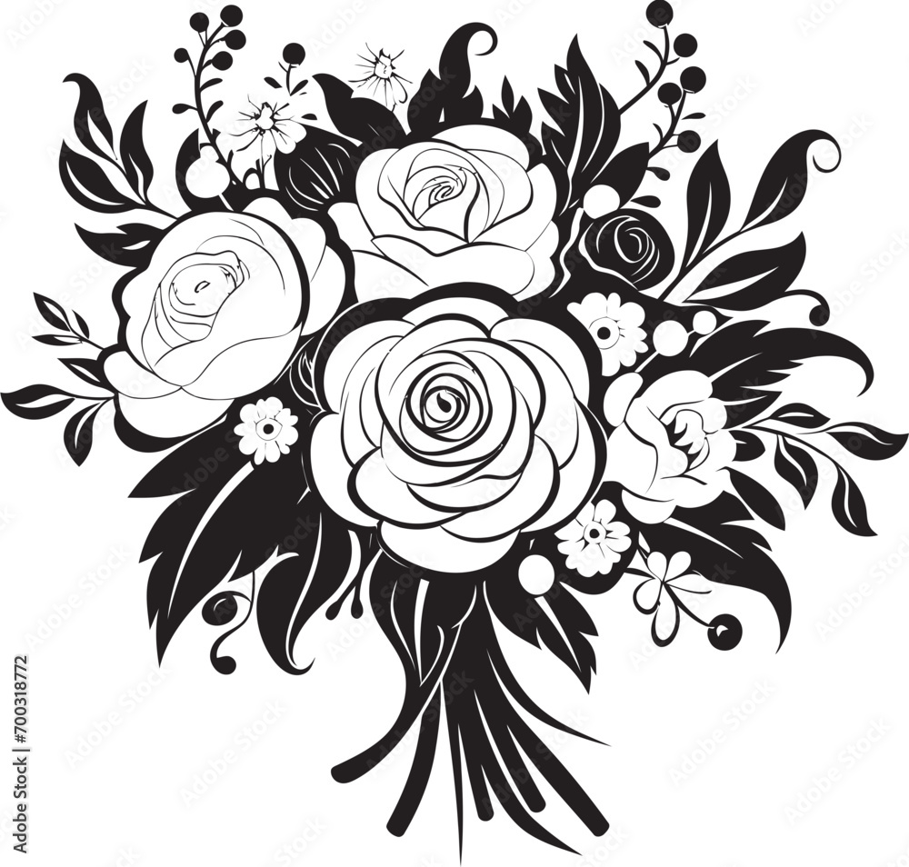 Bouquet Elegance Monochrome Vector Symbol Floral Radiance Black Bridal Emblem Design