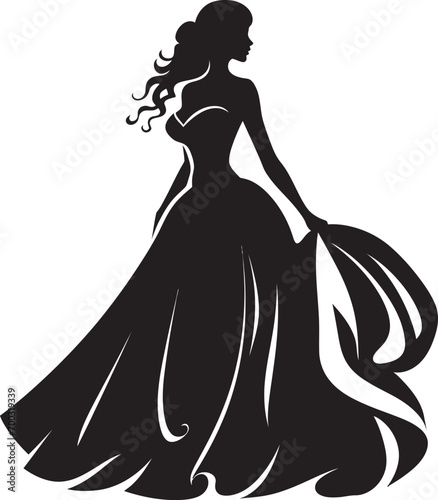 Chic Bride Silhouette Black Logo Design Graceful Aura Bride Vector Symbol