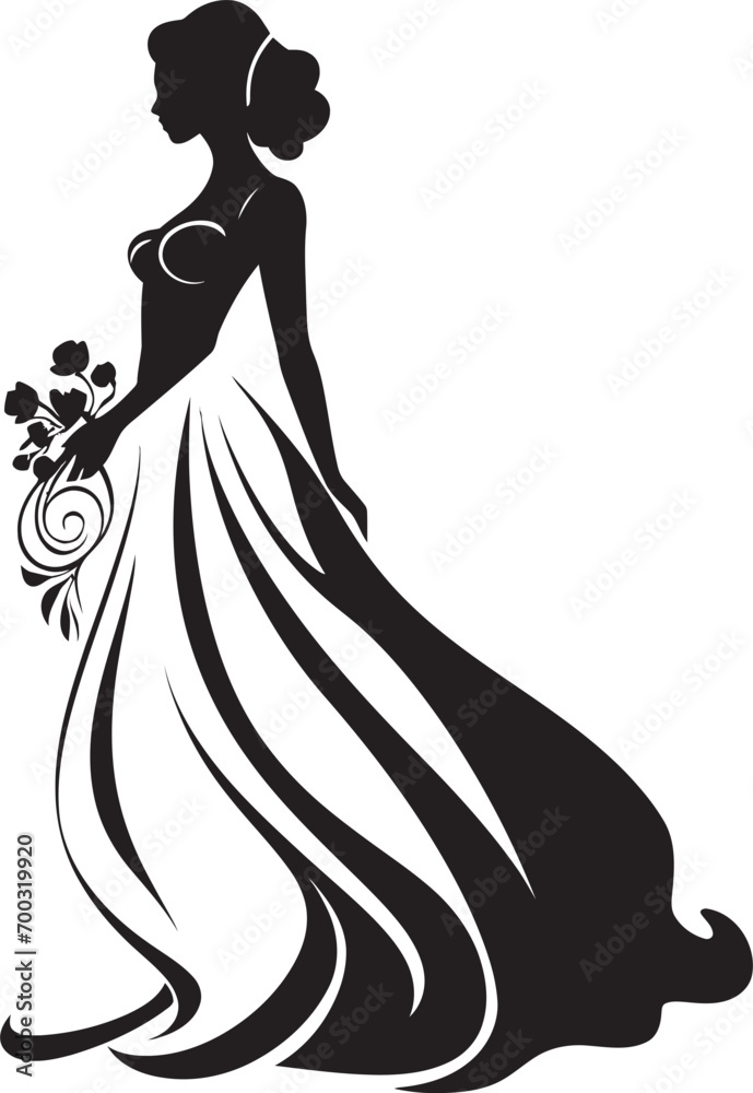 Brides Essence Black Vector Emblem Glamorous Bridal Silhouette Vector Icon Brides Essence Black Vector Emblem Glamorous Bridal Silhouette Vector Icon