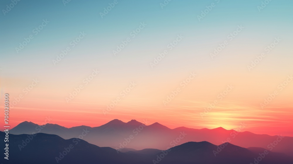  a sunset view of a mountain range with a bird flying in the foreground and the sun in the distance.