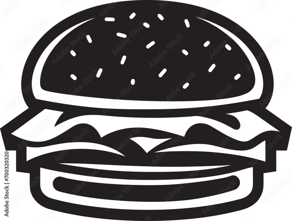 Sizzling Temptation Burger Emblem Chic Burger Delight Black Vector Icon Sizzling Temptation Burger Emblem Chic Burger Delight Black Vector Icon