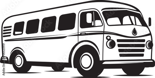 Timeless Travel Black Vector Symbol Retro Bus Radiance Monochrome Icon